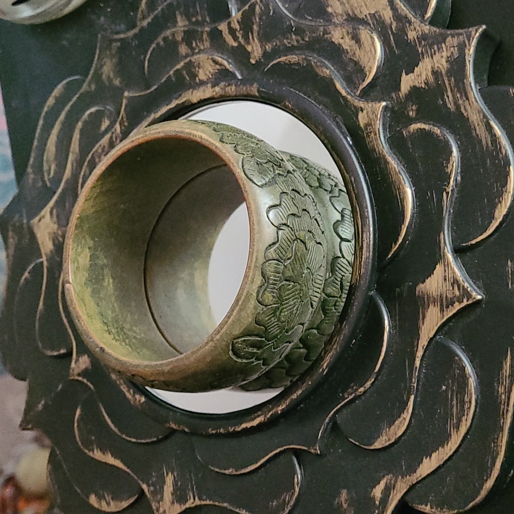 Stained Green Wooden Floral Carved, Handmade bracelet